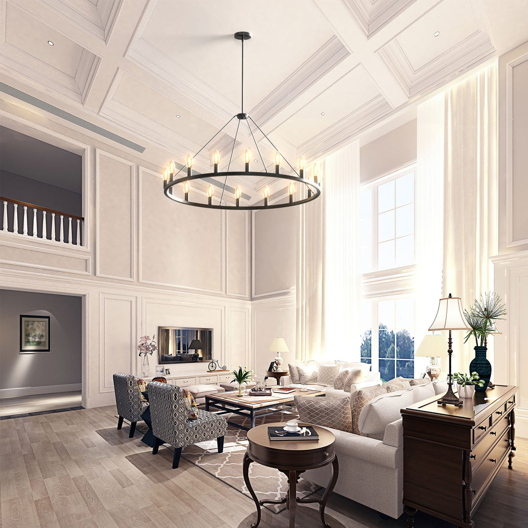 55" ALVA Large Wagon Wheel Farmhouse Round modern living room 18-Lights Bronze E12 Base - 7Pandas USA Lighting Store