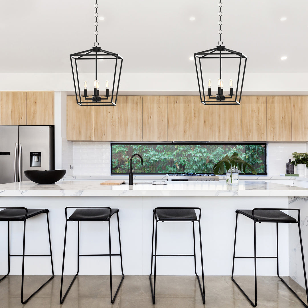 Nepoli 4-Lights Industrial Farmhouse Chandelier Black Metal Cage Hanging Light for Kitchen Island Entryway - 7Pandas USA Lighting Store