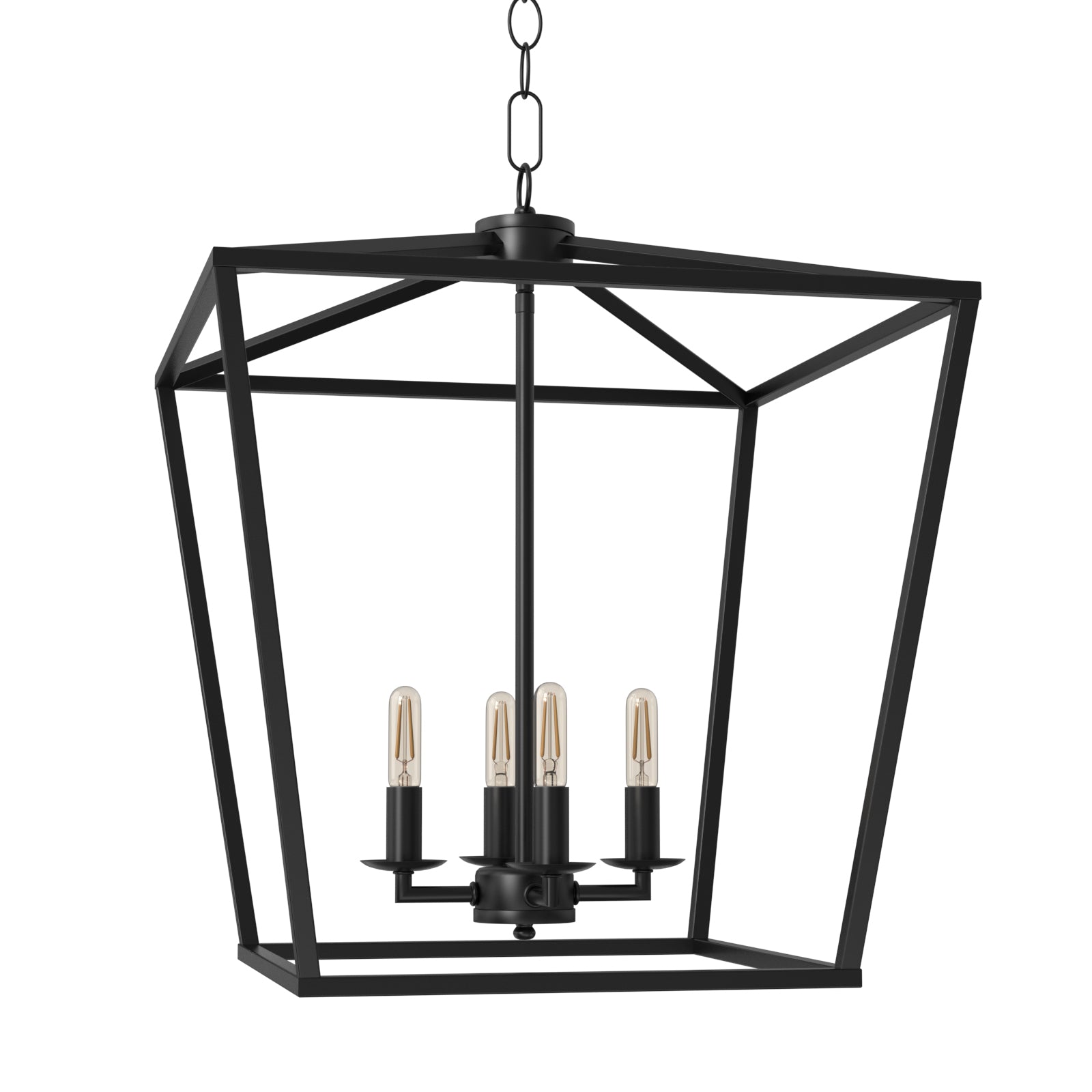 Industrial Farmhouse Chandelier - 4-Light Black Metal Cage Pendant Light With Adjustable Chain For Kitchen Island & Dining Room