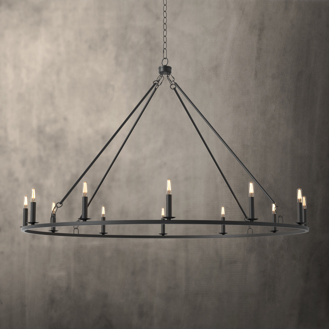 Maria 12-Lights 52" Round Farmhouse Style Chandelier Adjustable Height Hanging Light for Kitchen Island Living Room - 7Pandas USA Lighting Store