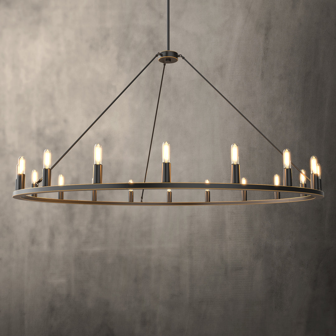 55" ALVA Large Wagon Wheel Farmhouse Round modern living room 18-Lights Bronze E12 Base - 7Pandas USA Lighting Store