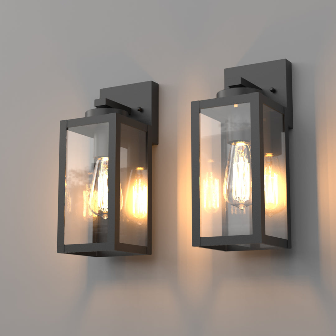 BRUCE Outdoor Exterior Wall Sconce Glass Matt Black E26 IP44 2PACK - 7Pandas USA Lighting Store