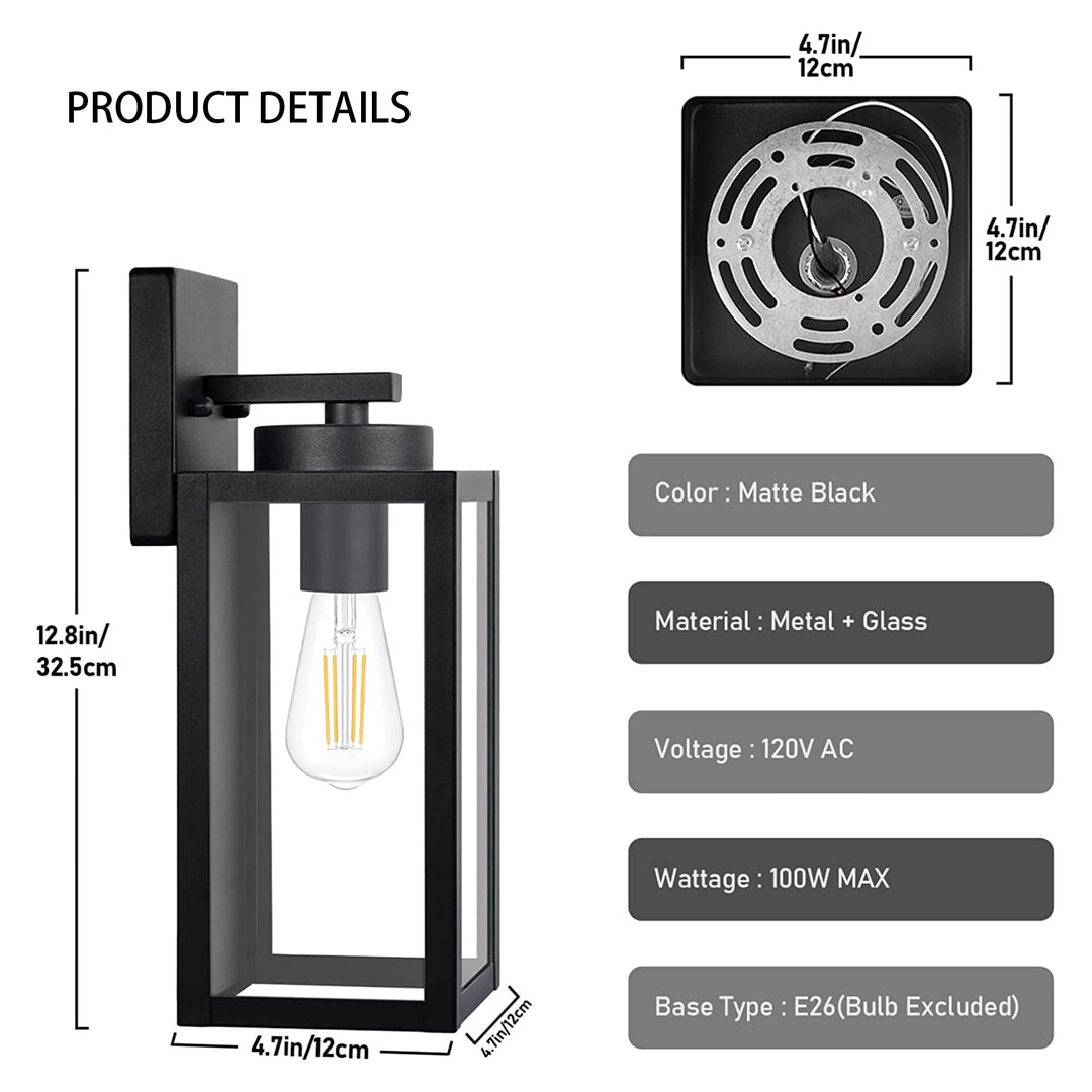 BRUCE Outdoor Exterior Wall Sconce Glass Matt Black E26 IP44 2PACK - 7Pandas USA Lighting Store