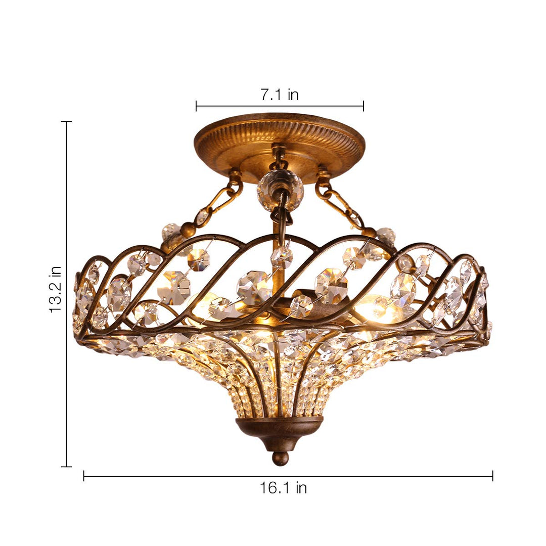 FRENCISCO 16.1" Round Crystal Chandelier Antique Brass - 7Pandas USA Lighting Store