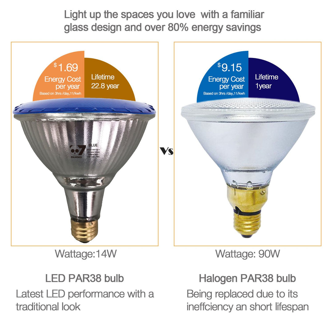 4PACK Outdoor 14W True Blue Color LED Par38 Flood Light Bulb E26 hard glass Garden decoration - 7Pandas USA Lighting Store