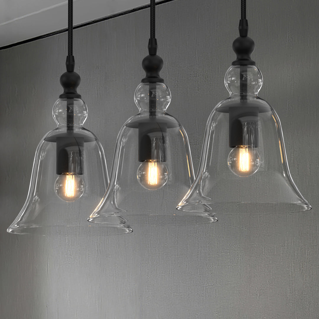 Poly Traditional Bell Shape Glass Pendant Light Dinning Room Kitchen Island - 7Pandas USA Lighting Store