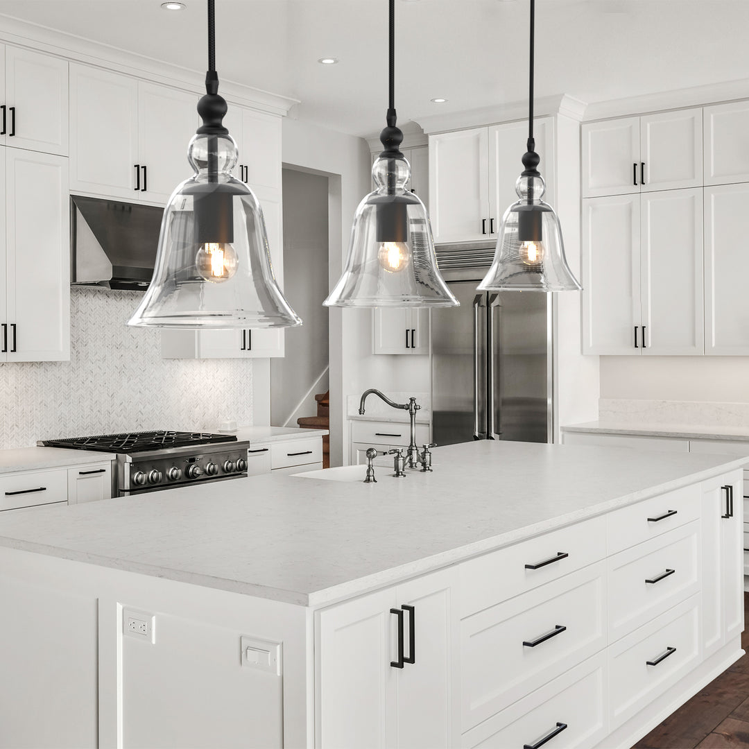 Poly Traditional Bell Shape Glass Pendant Light Dinning Room Kitchen Island - 7Pandas USA Lighting Store