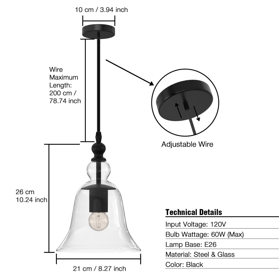 Poly Traditional Bell Shape Glass Pendant Light Dinning Room Kitchen Island - 7Pandas USA Lighting Store