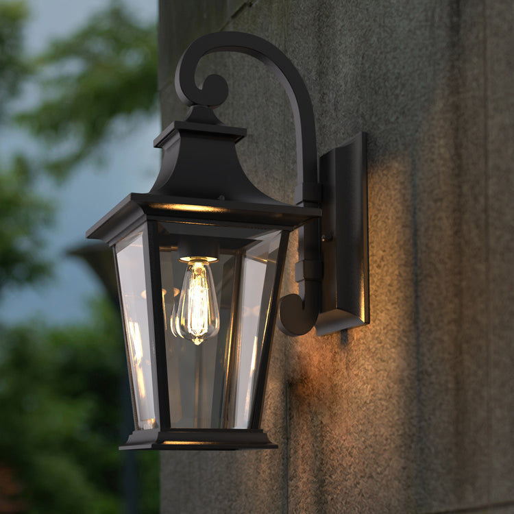 RITZ Motion Sensor Outdoor Exterior Wall Sconce Glass Matt Black E26 IP44