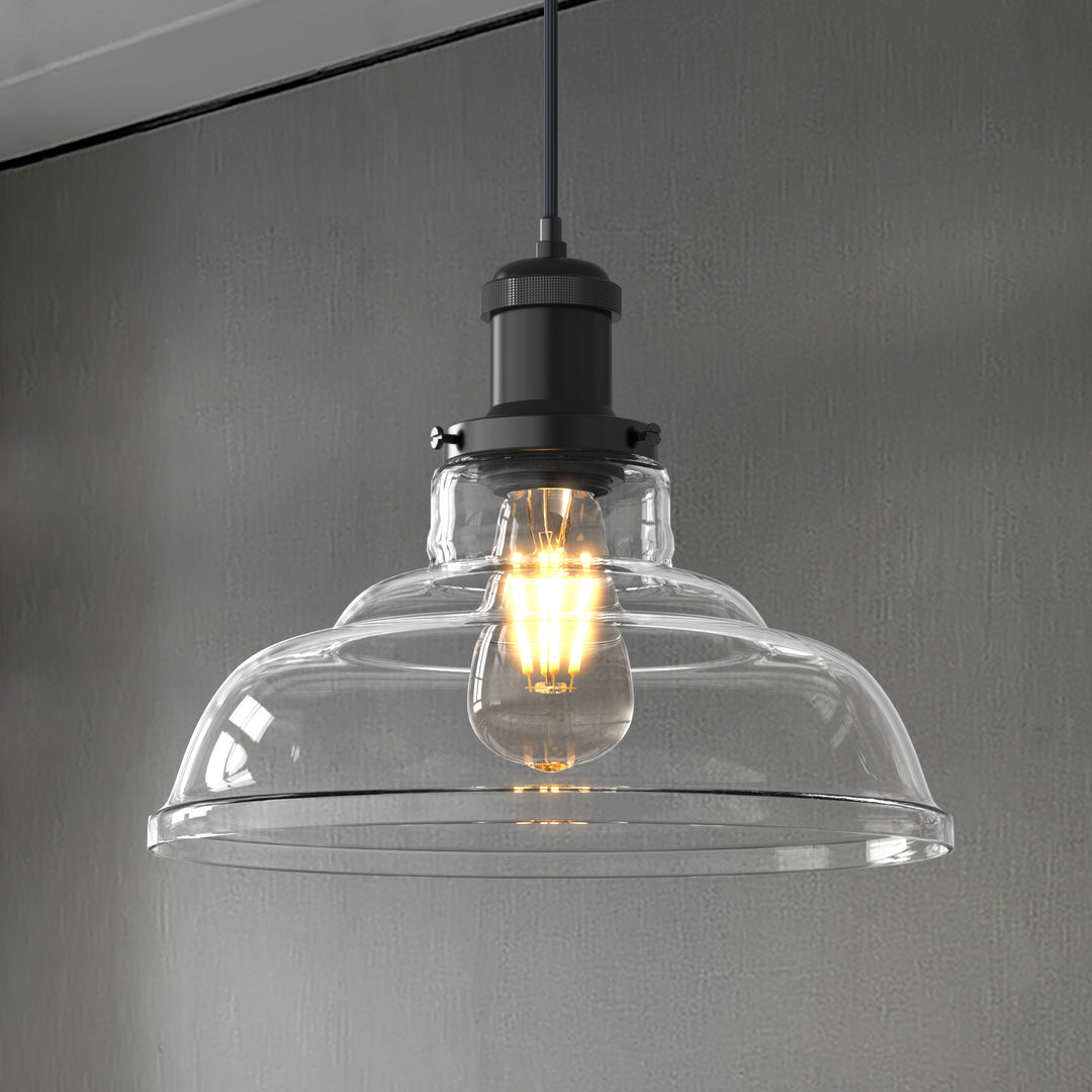 Fortune Classic Vintage Style Glass Pendant Light Clear Dome Lampshade E26 - 7Pandas USA Lighting Store