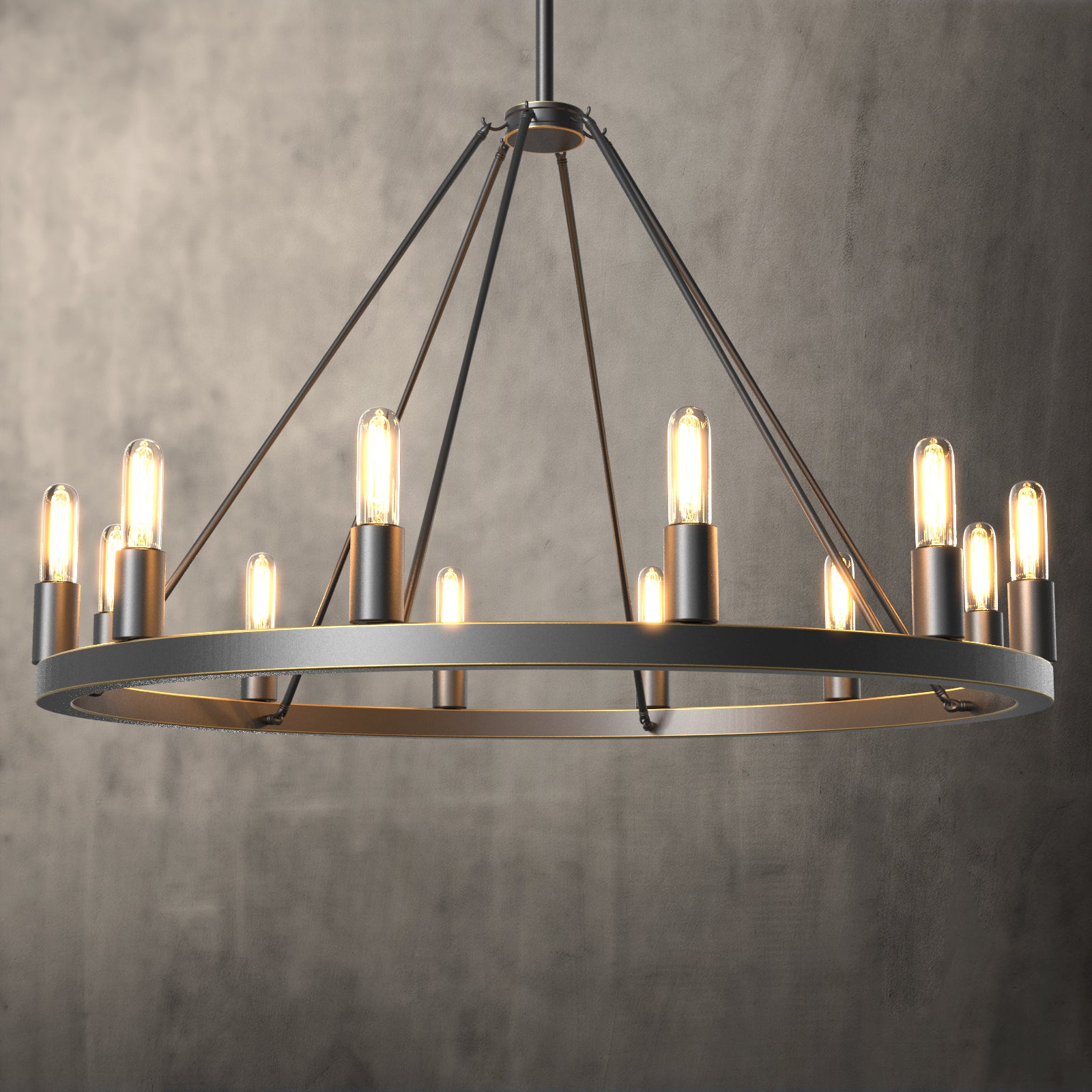 ALVA 12-Lights Wagon Wheel Round modern Farmhouse Chandelier Bronze E12 Base