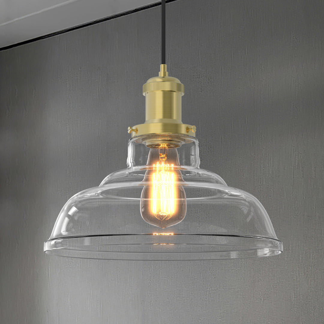 Fortune Classic Vintage Style Glass Pendant Light Clear Dome Lampshade E26 - 7Pandas USA Lighting Store