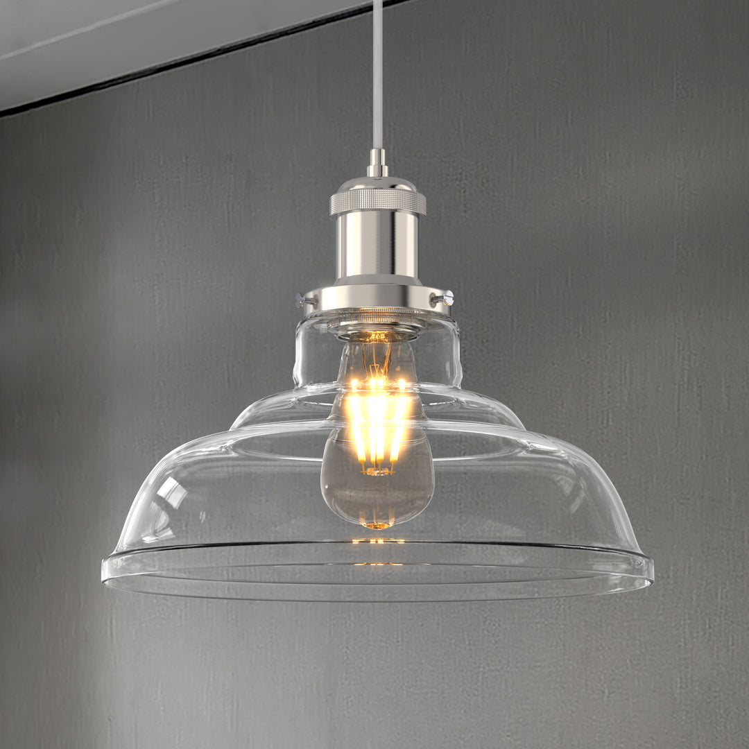 Fortune Classic Vintage Style Glass Pendant Light Clear Dome Lampshade E26 - 7Pandas USA Lighting Store
