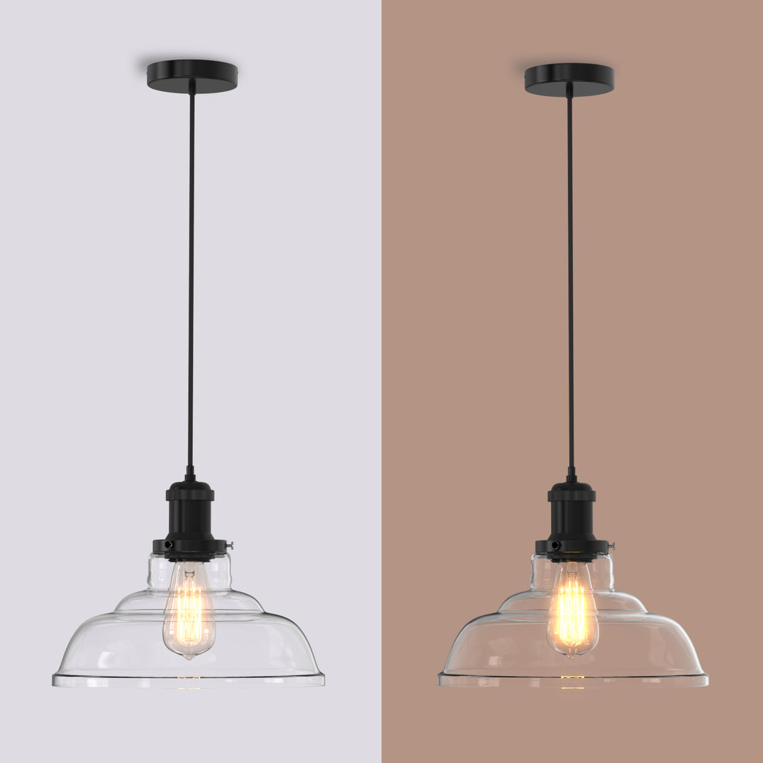 Fortune Classic Vintage Style Glass Pendant Light Clear Dome Lampshade E26 - 7Pandas USA Lighting Store