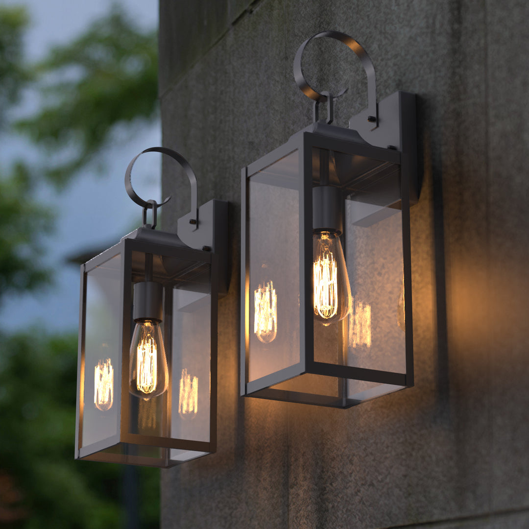 RITZ Motion Sensor Outdoor Exterior Wall Sconce Glass Matt Black E26 IP44 - 7Pandas USA Lighting Store