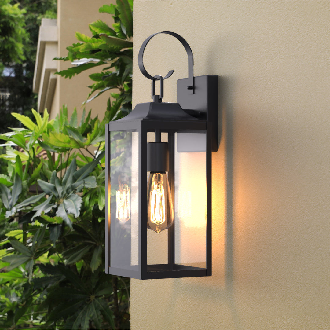 RITZ Motion Sensor Outdoor Exterior Wall Sconce Glass Matt Black E26 IP44 - 7Pandas USA Lighting Store