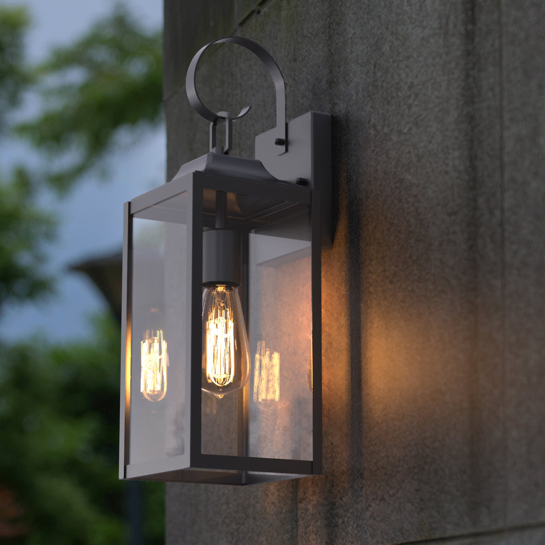 RITZ Motion Sensor Outdoor Exterior Wall Sconce Glass Matt Black E26 IP44 - 7Pandas USA Lighting Store