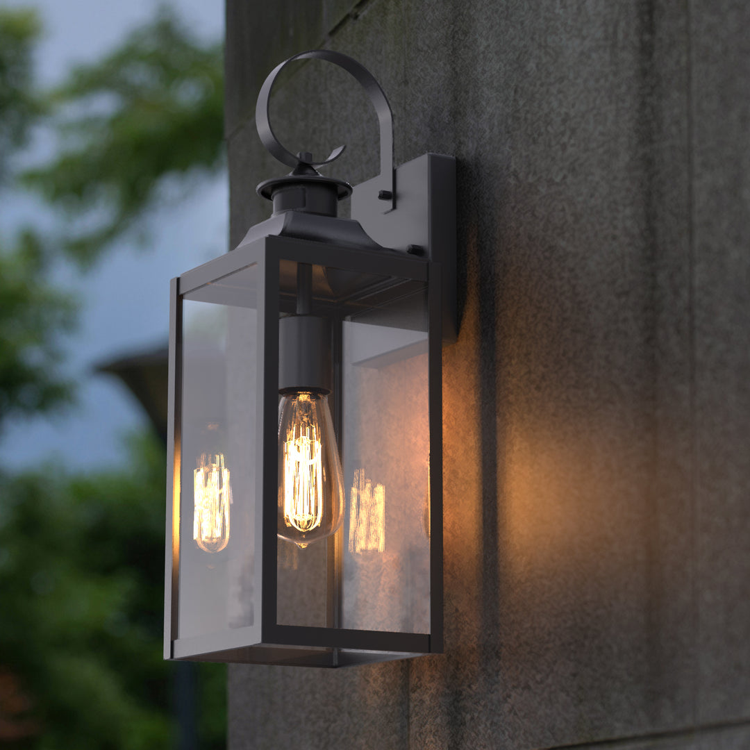 RITZ Motion Sensor Outdoor Exterior Wall Sconce Glass Matt Black E26 IP44 - 7Pandas USA Lighting Store