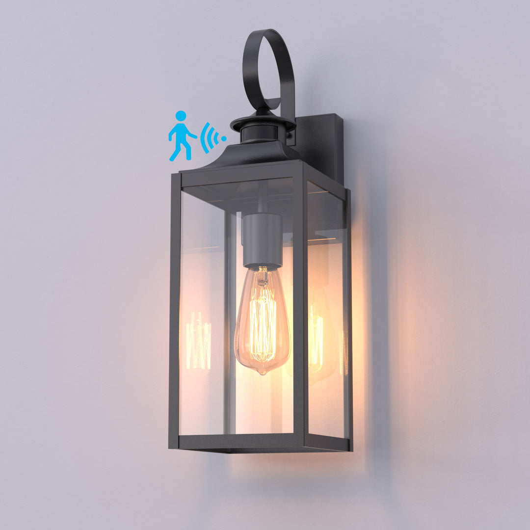 RITZ Motion Sensor Outdoor Exterior Wall Sconce Glass Matt Black E26 IP44 - 7Pandas USA Lighting Store