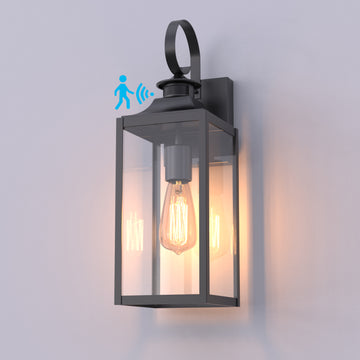 RITZ Motion Sensor Outdoor Exterior Wall Sconce Glass Matt Black E26 IP44 - 7Pandas USA Lighting Store