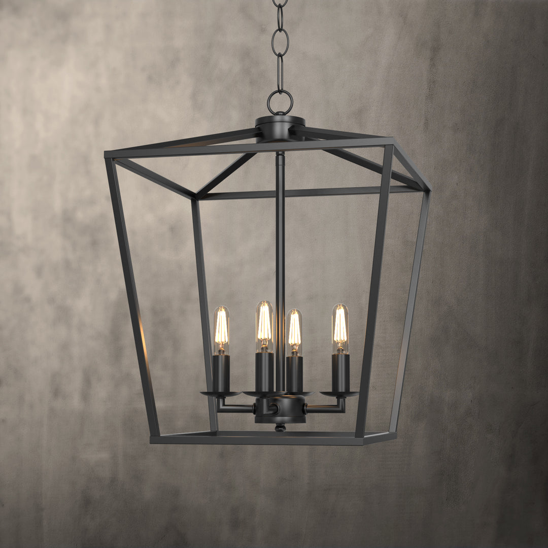Nepoli 4-Lights Industrial Farmhouse Chandelier Black Metal Cage Hanging Light for Kitchen Island Entryway - 7Pandas USA Lighting Store