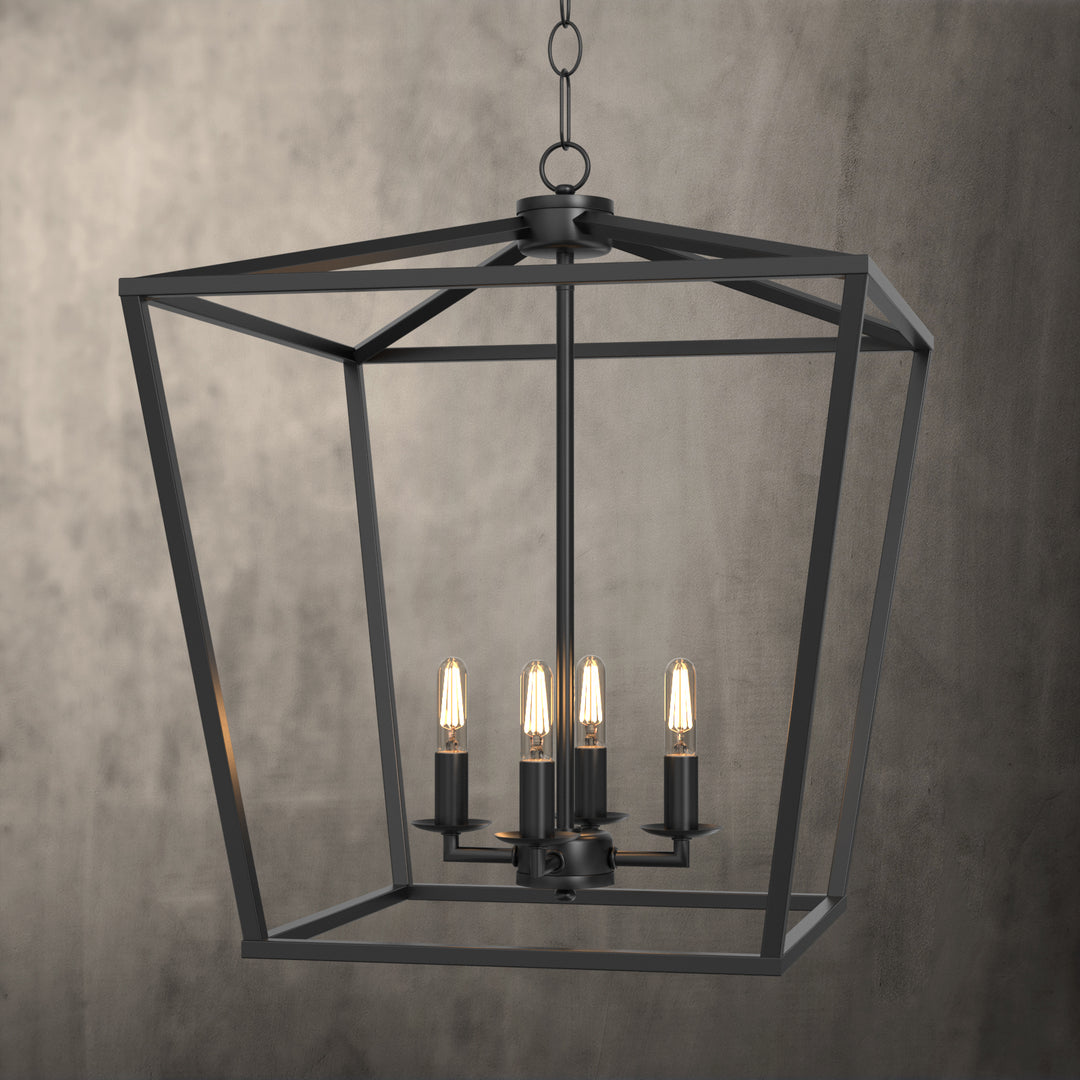 Nepoli 4-Lights Industrial Farmhouse Chandelier Black Metal Cage Hanging Light for Kitchen Island Entryway - 7Pandas USA Lighting Store