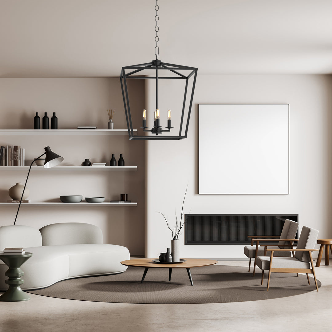 Nepoli 4-Lights Industrial Farmhouse Chandelier Black Metal Cage Hanging Light for Kitchen Island Entryway - 7Pandas USA Lighting Store