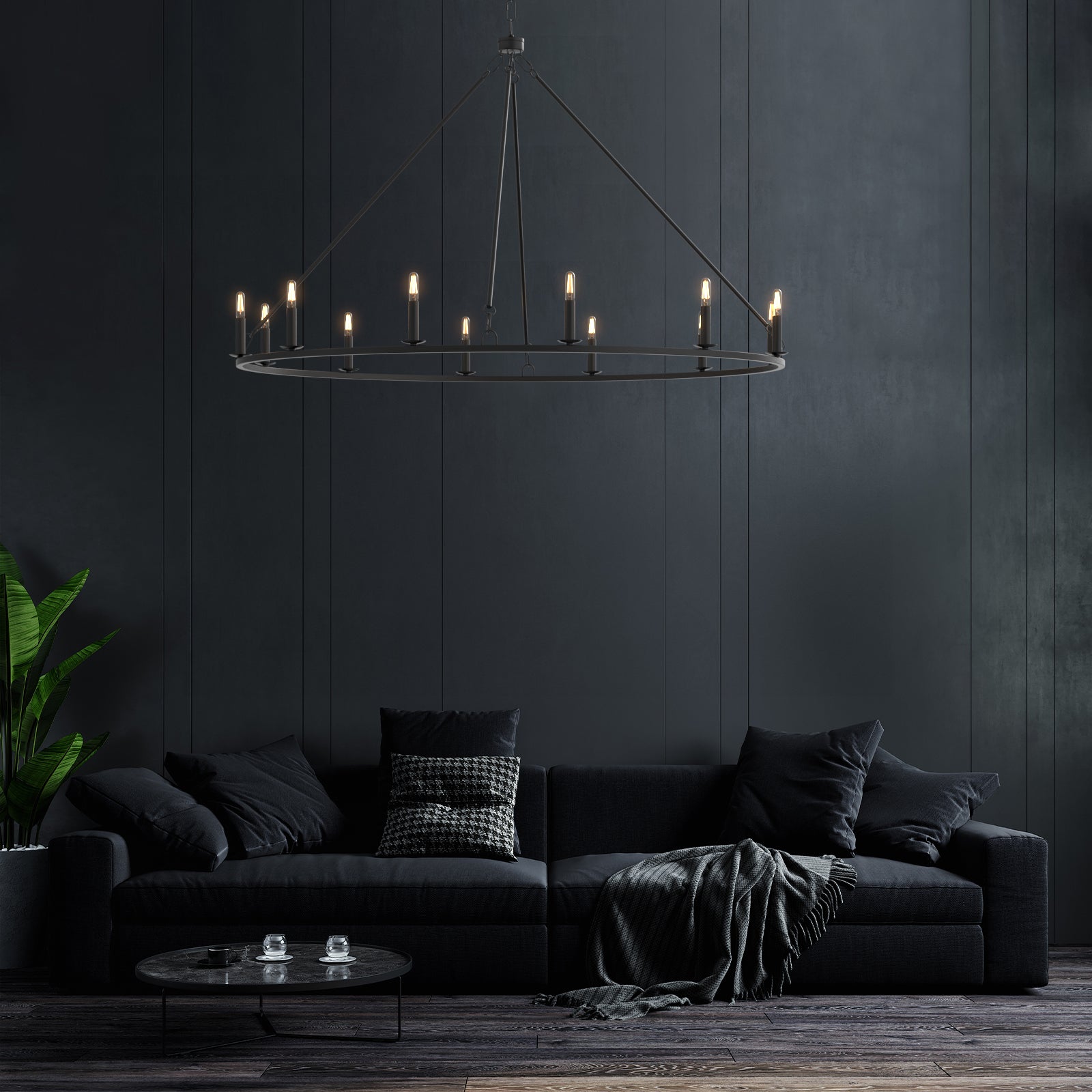 Maria 12-Lights 52' Round Farmhouse Style Chandelier Adjustable Height Hanging Light for Kitchen Island Living Room