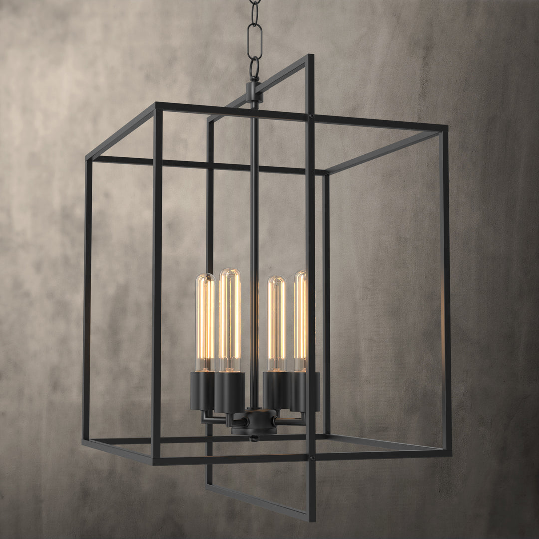 Helios 4-Lights Farmhouse Style Chandelier Metal Cage Adjustable Height Hanging Light for Kitchen Island Entryway - 7Pandas USA Lighting Store