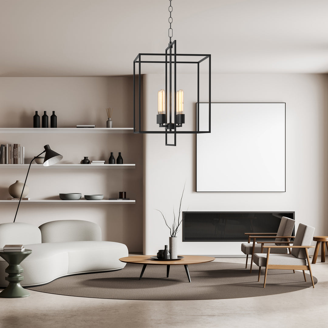 Helios 4-Lights Farmhouse Style Chandelier Metal Cage Adjustable Height Hanging Light for Kitchen Island Entryway - 7Pandas USA Lighting Store