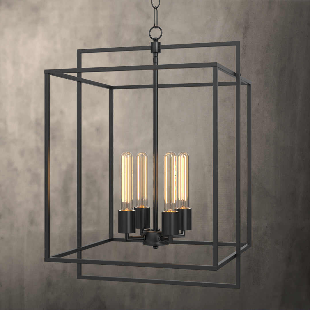 Helios 4-Lights Farmhouse Style Chandelier Metal Cage Adjustable Height Hanging Light for Kitchen Island Entryway - 7Pandas USA Lighting Store