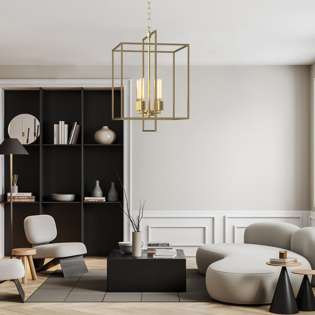 Helios 4-Lights Farmhouse Style Chandelier Metal Cage Adjustable Height Hanging Light for Kitchen Island Entryway - 7Pandas USA Lighting Store