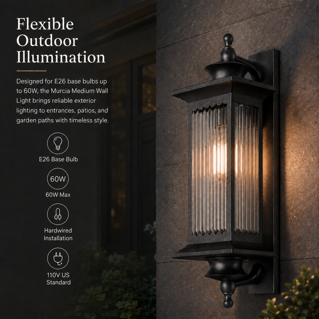 Murcia Medium Traditional Outdoor Exterior Wall Light Matt Black IP44 - 7Pandas USA Lighting Store