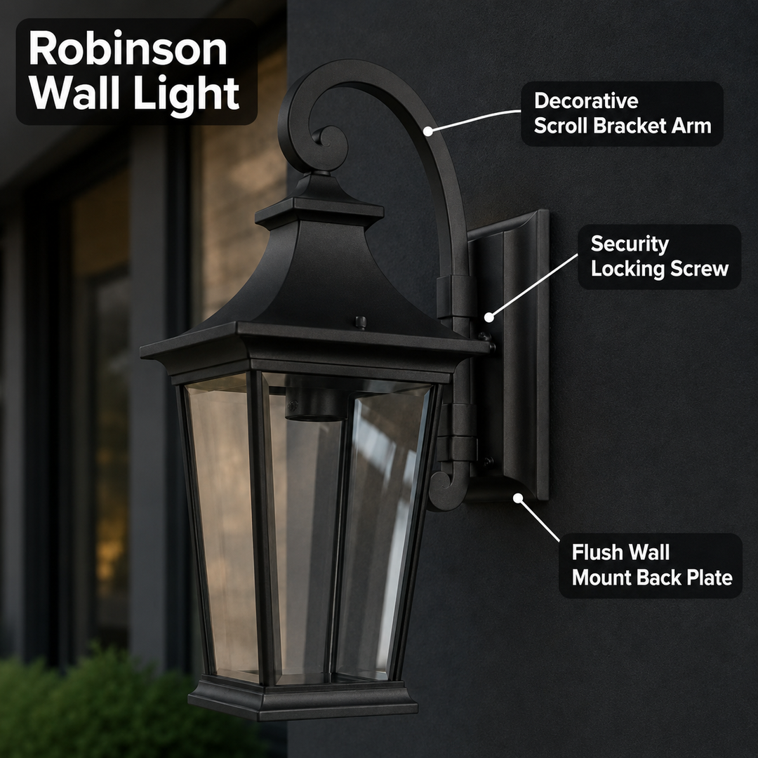 Robinson Provincial Style IP44 Weather Proof Outdoor Wall Light Matt Black E26 - 7Pandas USA Lighting Store