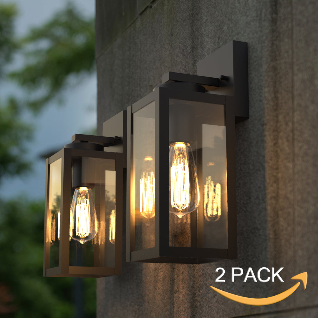 BRUCE Outdoor Exterior Wall Sconce Glass Matt Black E26 IP44 2PACK - 7Pandas USA Lighting Store
