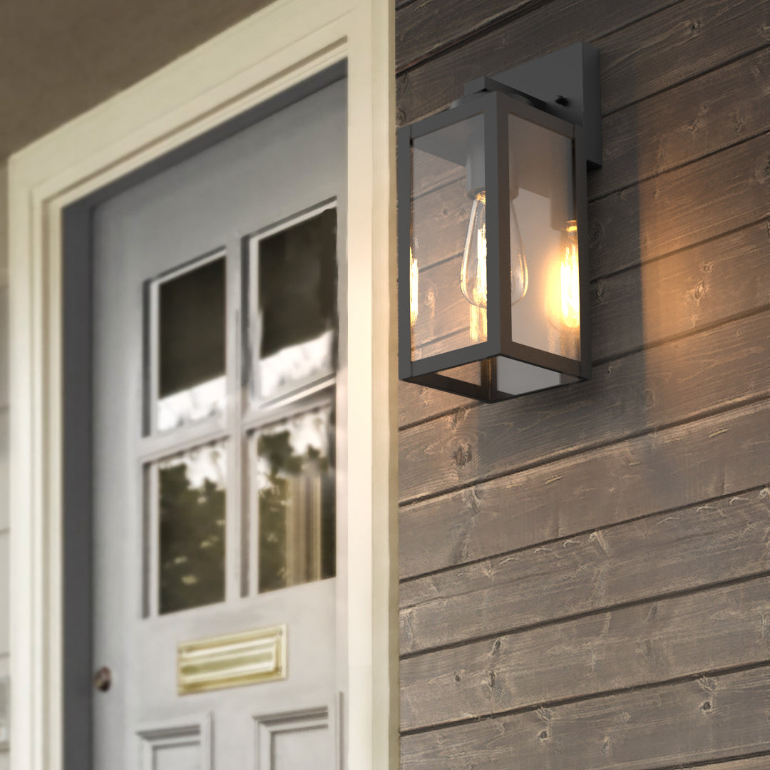 BRUCE Outdoor Exterior Wall Sconce Glass Matt Black E26 IP44 2PACK - 7Pandas USA Lighting Store