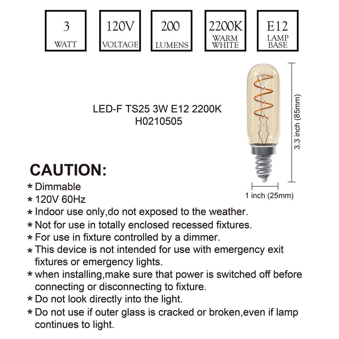 Dimmable T6/T25 Led Candelabra Light Bulb Amber Glass 3W E12 2200k 6PACK - 7Pandas USA Lighting Store