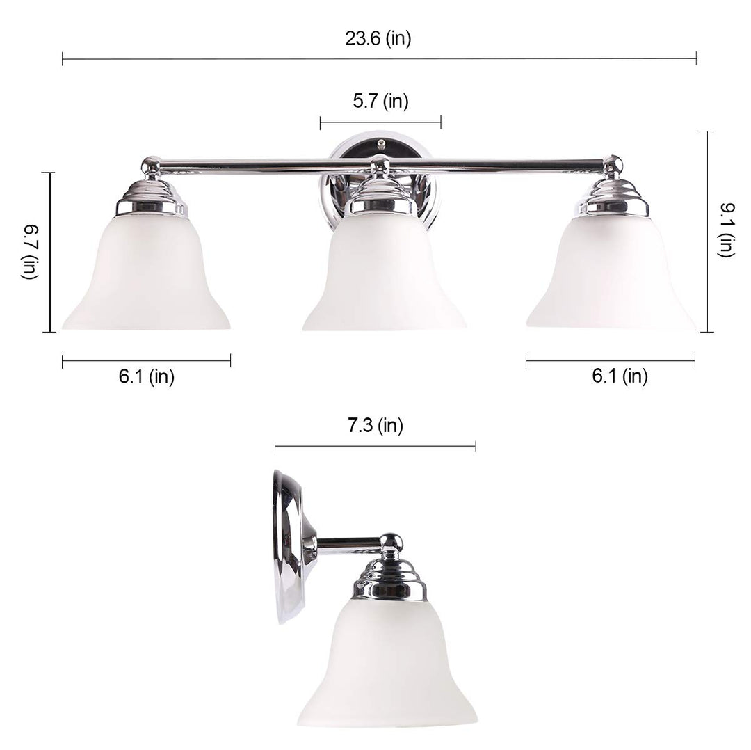 Leon 23 3/5" Wide Polished Chrome 3-Light Bathroom Vanity Light - 7Pandas USA Lighting Store