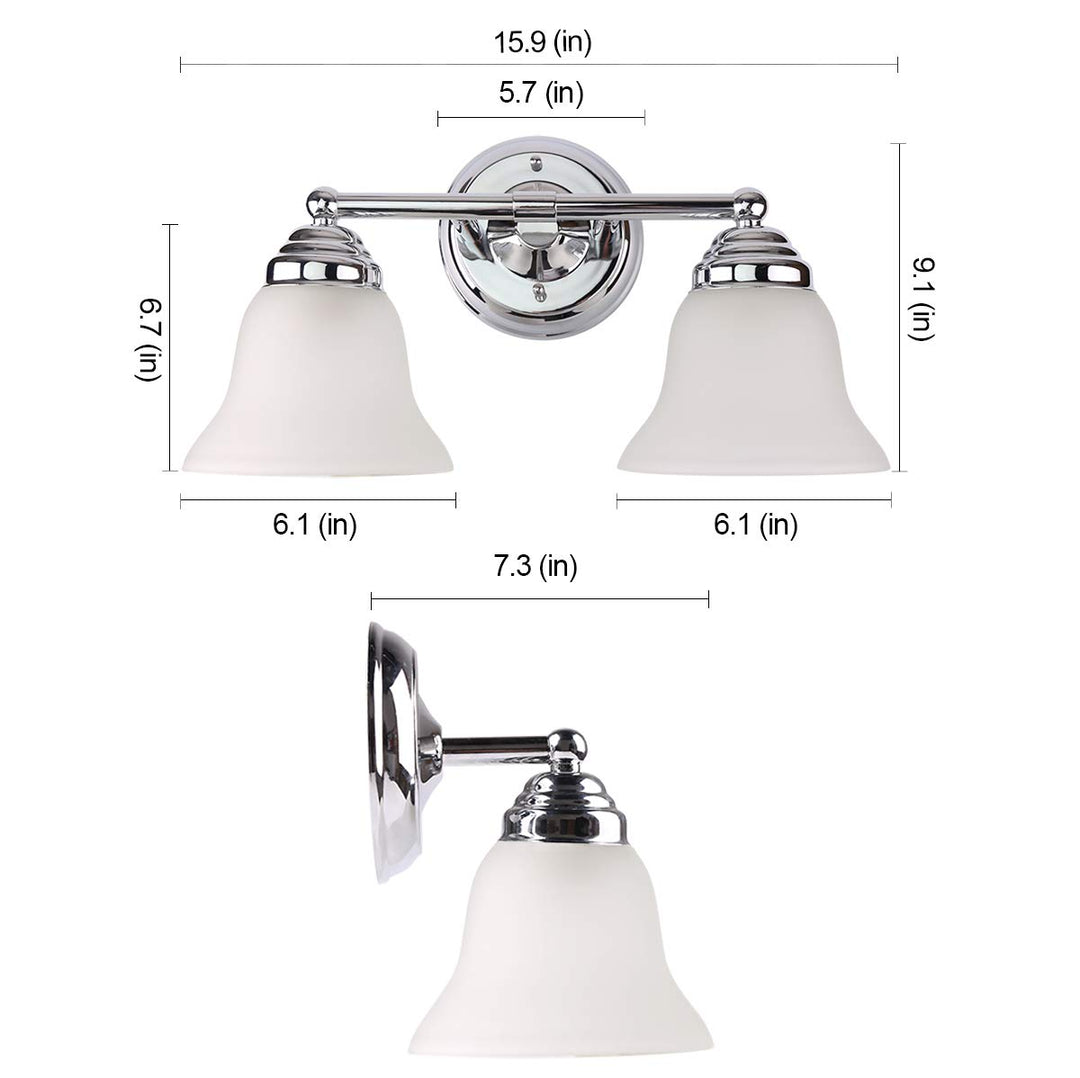 Leon 15 9/10" Wide 2-Light Polished Chrome Bathroom Vanity Lights - 7Pandas USA Lighting Store