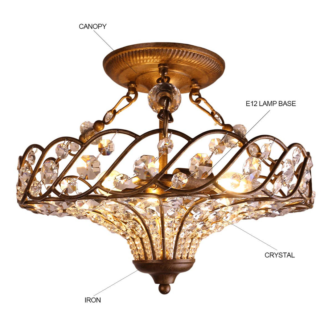 FRENCISCO 16.1" Round Crystal Chandelier Antique Brass - 7Pandas USA Lighting Store