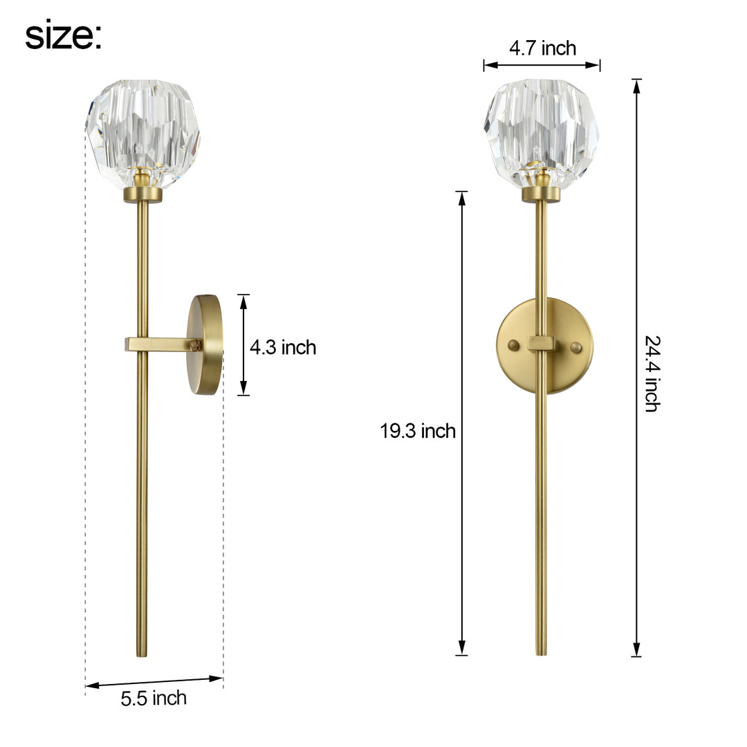TULIM 1-Light Wall Light Long Stem Crystal Glass Shade Aged Brass G9 - 7Pandas USA Lighting Store