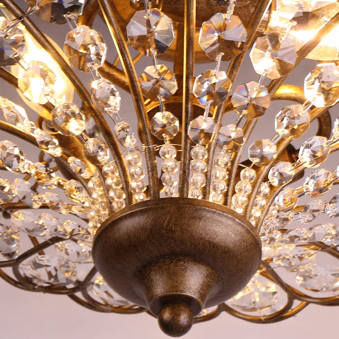 FRENCISCO 16.1" Round Crystal Chandelier Antique Brass - 7Pandas USA Lighting Store