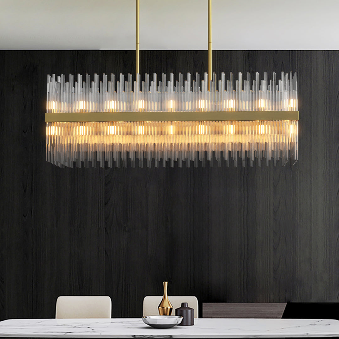 CARLO Rectangle Modern Crystal Chandelier Aged Brass 32*G9 Lamp base - 7Pandas USA Lighting Store