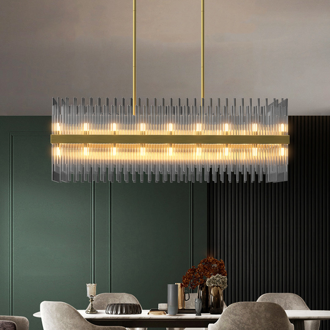 CARLO Rectangle Modern Crystal Chandelier Aged Brass 32*G9 Lamp base - 7Pandas USA Lighting Store