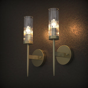 Seattle 1-Light Wall Sconces Light Tube Glass Aged Brass E12 base - 7Pandas USA Lighting Store
