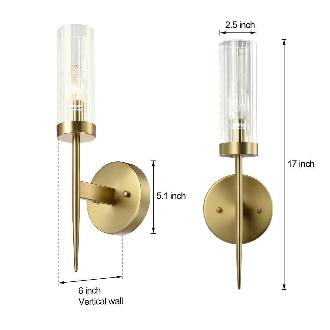 Seattle 1-Light Wall Sconces Light Tube Glass Aged Brass E12 base - 7Pandas USA Lighting Store