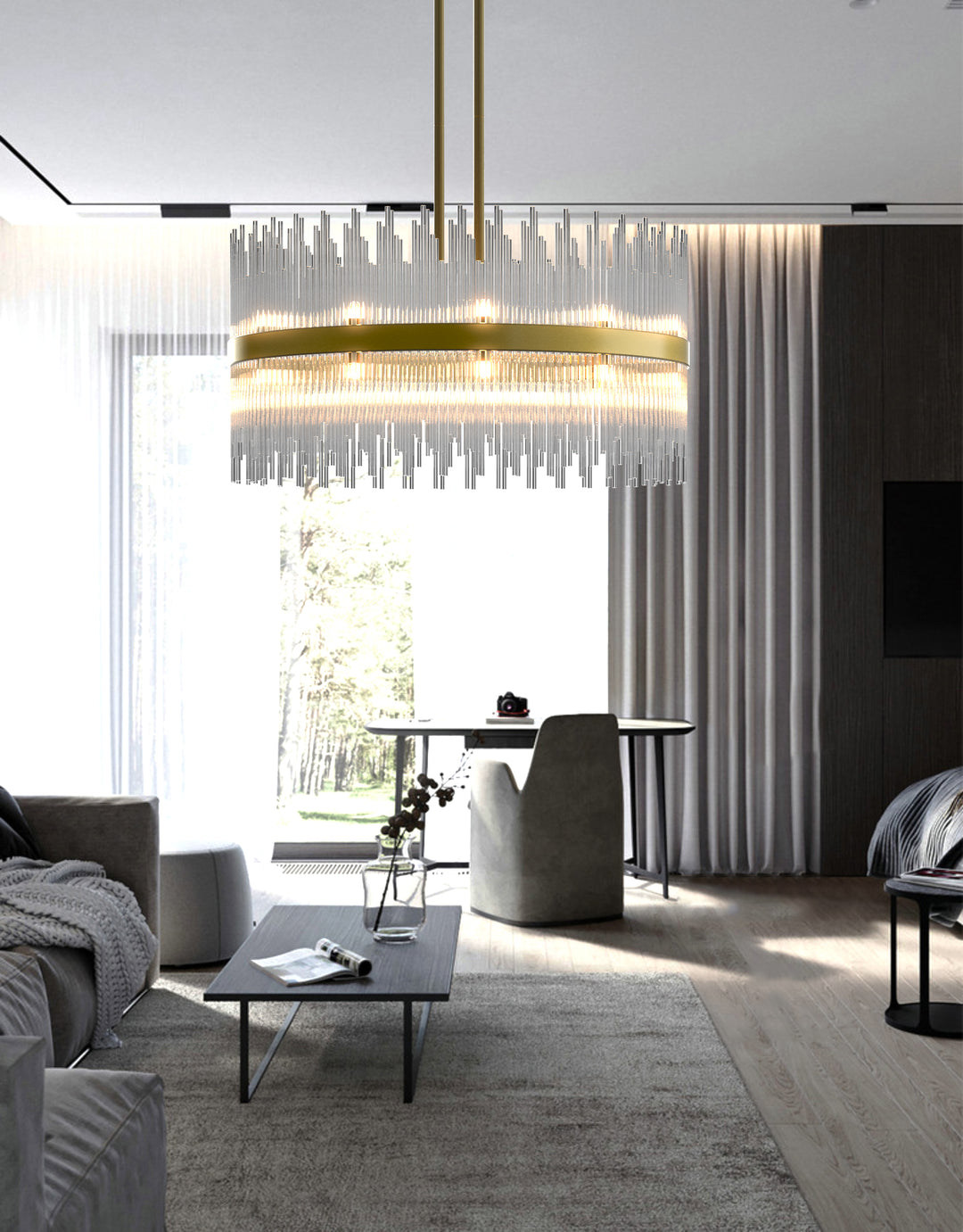 CARLO 31" Modern Crystal Chandelier Aged Brass 22*G9 Lamp base - 7Pandas USA Lighting Store